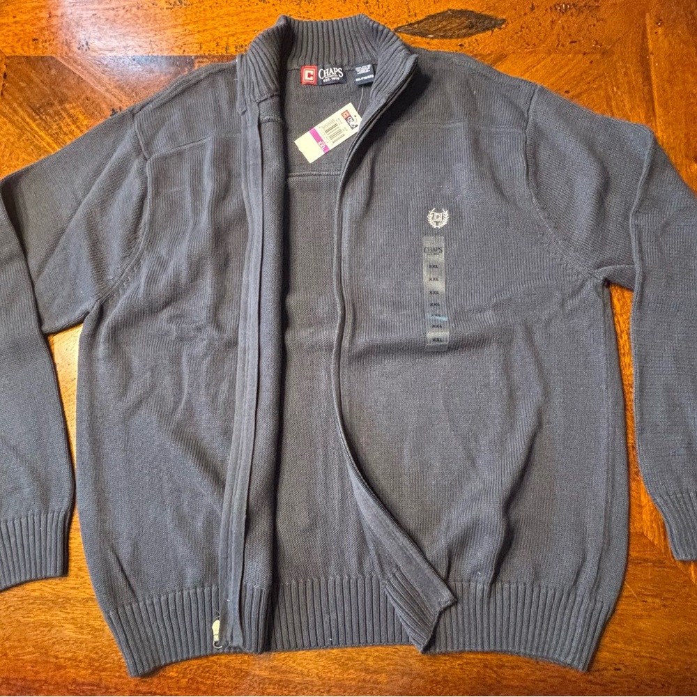 Chaps Gray Zip Up Sweater Classic Knit Design